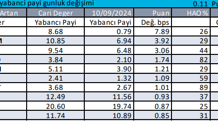 Yabancıların Aldığı ve Sattığı Hisseler 12-09-24